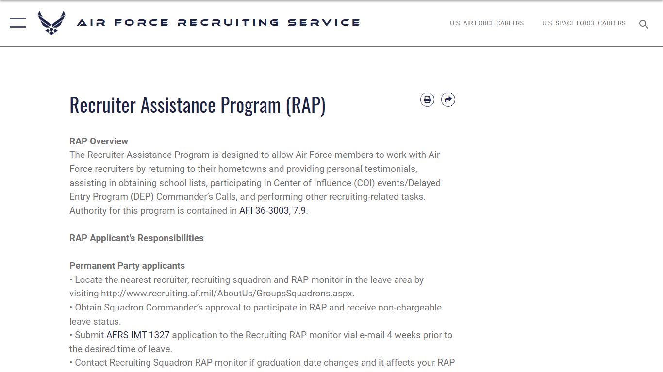 Recruiter Assistance Program (RAP) - Air Force Recruiting Service