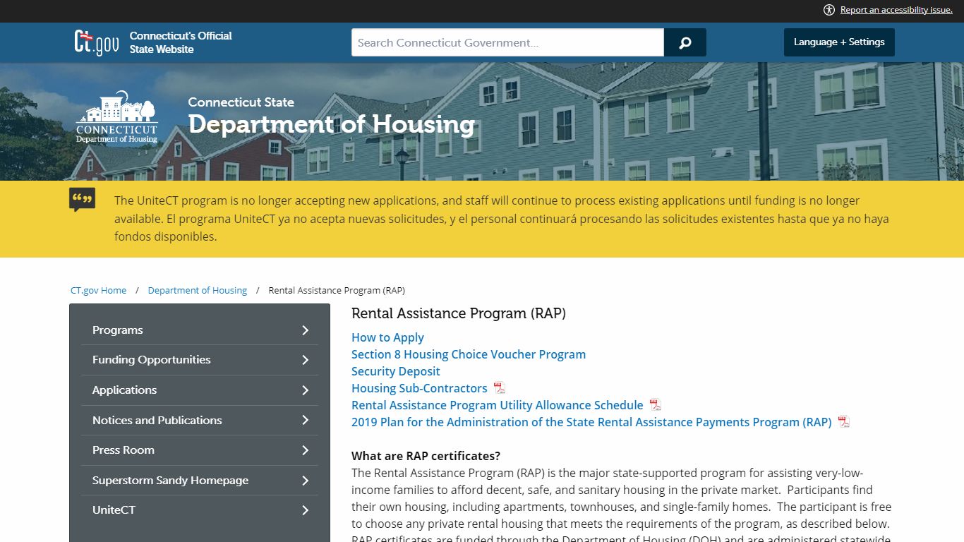Housing Assistance Rental Assistance Program RAP - ct
